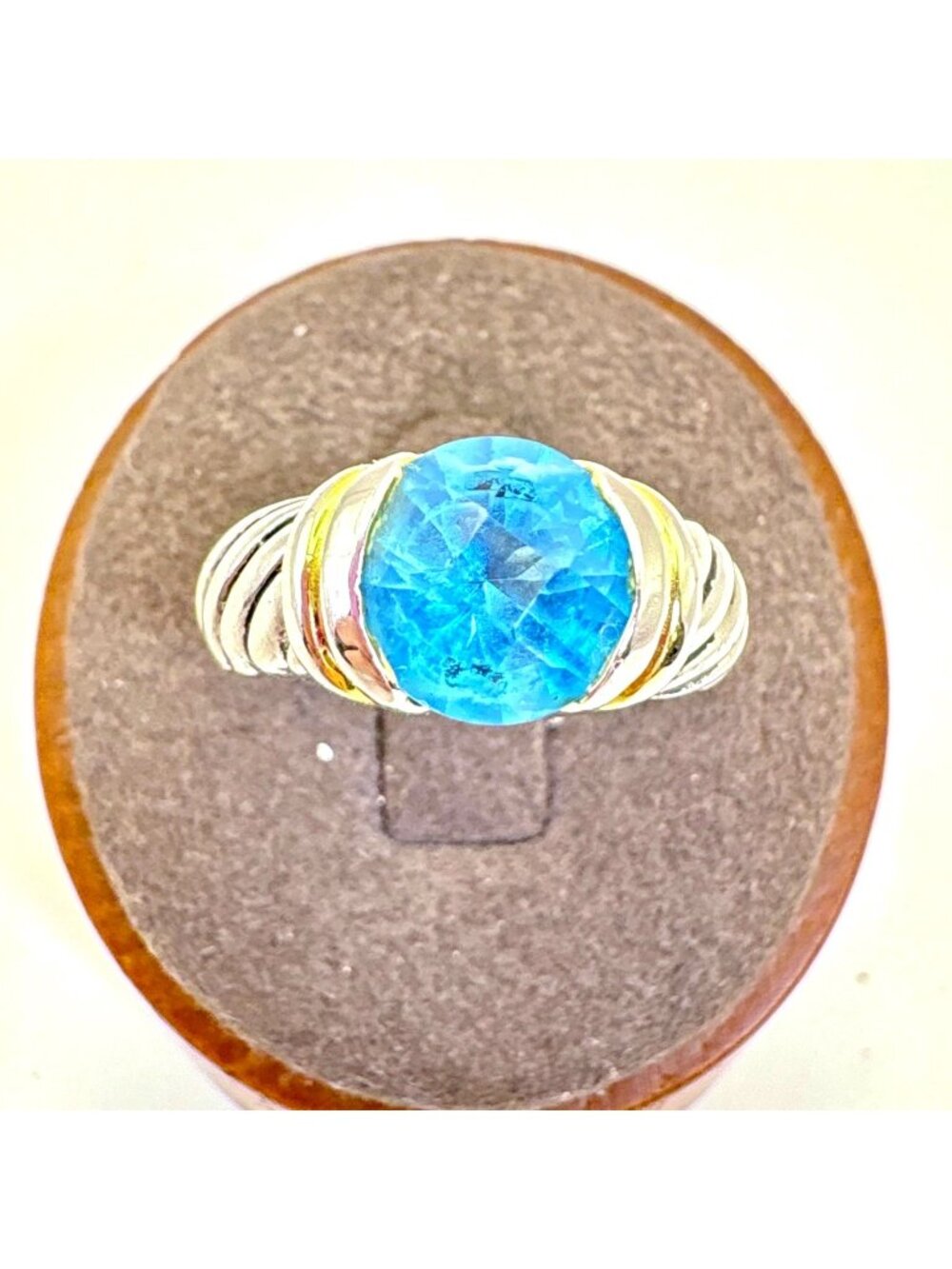 Blue Crystal Cable Design Silver Plated Two Tone Statement Ring Size 8